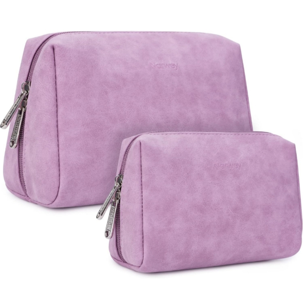 Narwey 2 Pack Vegan Leather Makeup Bag Lavender